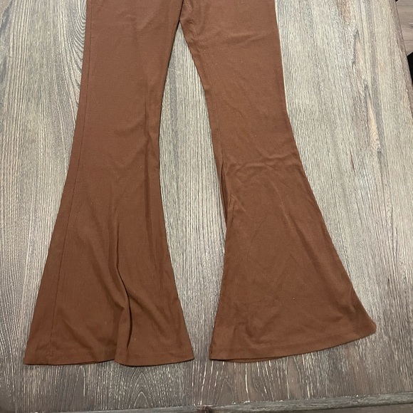 SO Womens High Rise Flare Pants Ribbed Drawcord Waist Stretch Brown Size M - Picture 2 of 8